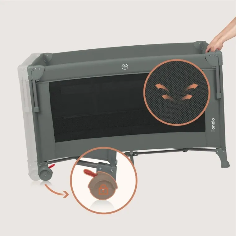 Lionelo, Ellen, łóżeczko turystyczne z funkcją dostawki, 3w1, green