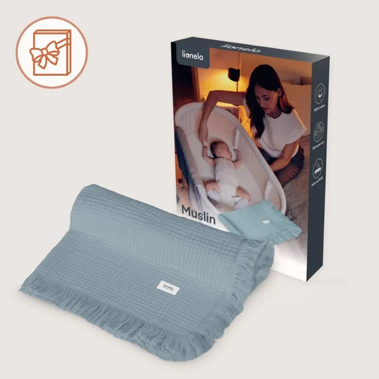 Lionelo, kocyk muślinowy, Stone Blue, 70-100 cm