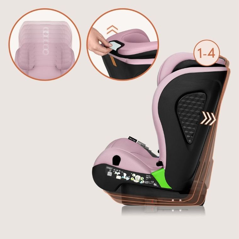 Lionelo, Neal, fotelik samochodowy, i-Size, Pink Lilac, 100-150 cm