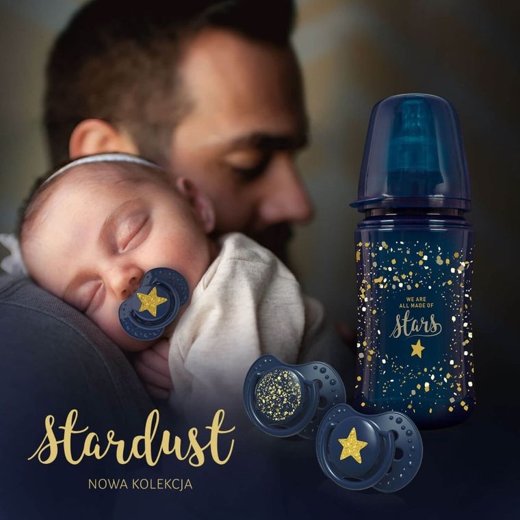 Lovi, Stardust, zestaw: butelka 240 ml + 2 smoczki uspokajające silikonowe, 6-18 m