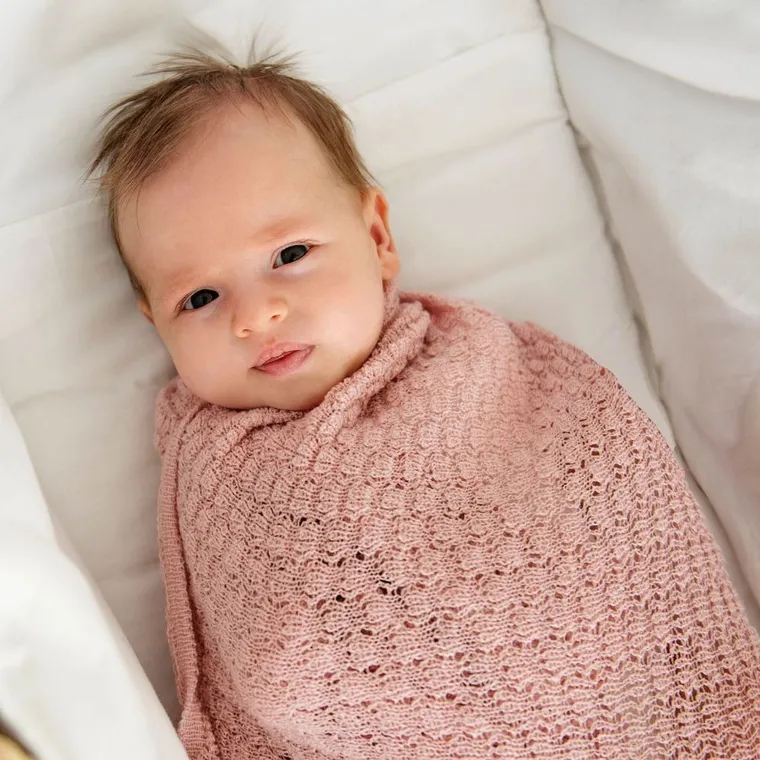 Lullalove, Premium, kocyk z wełny merino, termoregulacja, pudrowy róż, 90-100 cm