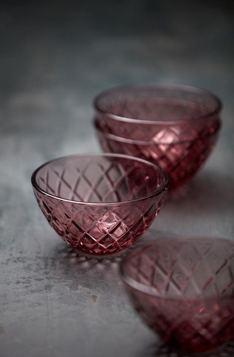 Lyngby Glas, miska Sorrento, 12 cm, 4 szt., różowa