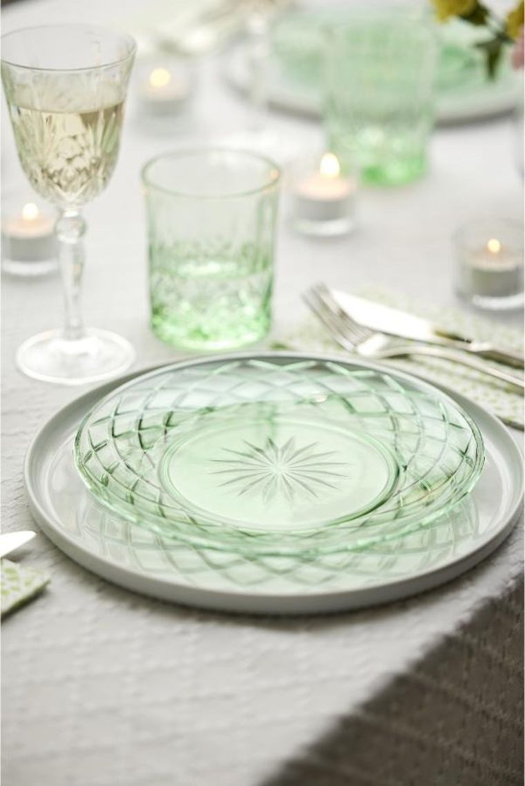 Lyngby Glas, talerze, Sorrento, 21 cm, 4 szt., zielone