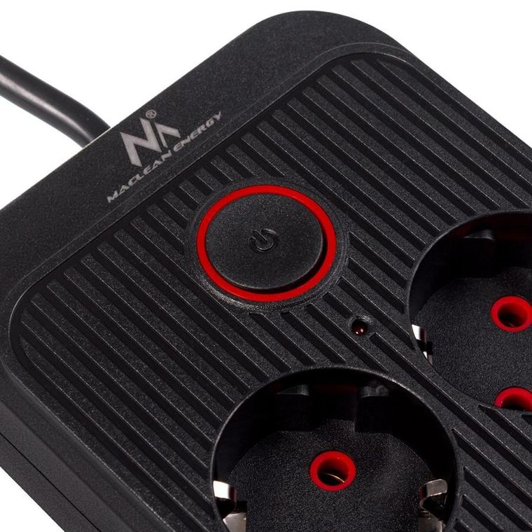 Maclean, listwa zasilająca, 6 gniazd, 4xUSB, 110-240V, AC 50/60HZ, 2.1A, 2500W, czarna, 1,5m, MCE389 B