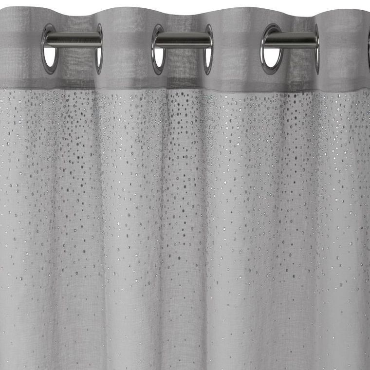 Madlen, gładka firana, zdobiona srebrnymi dżetami, 140-250 cm