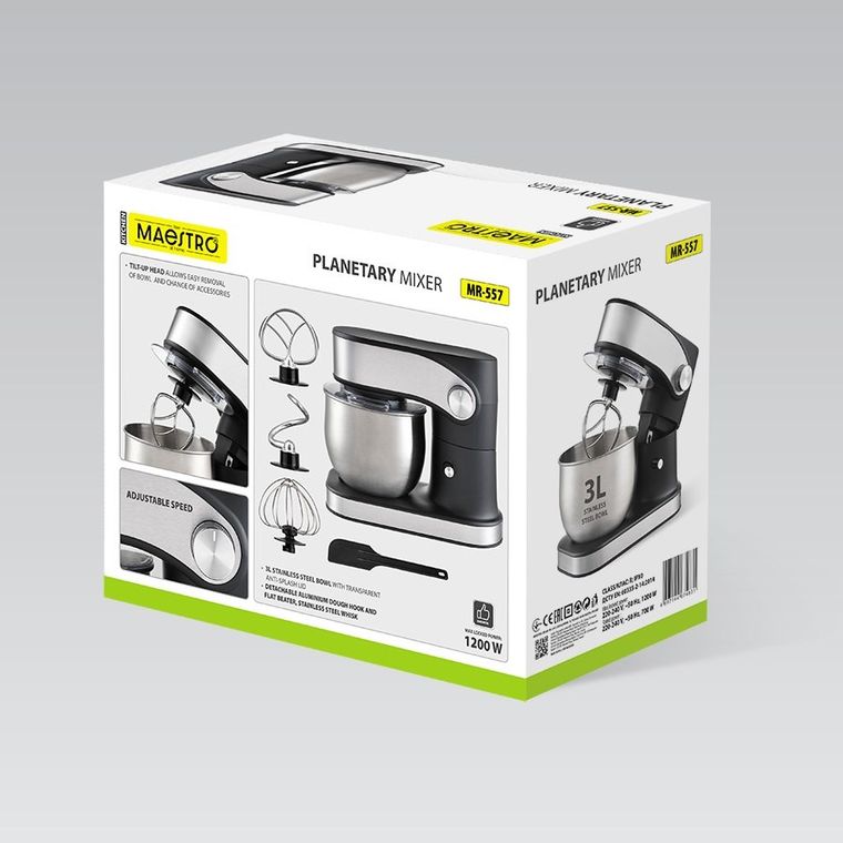 Maestro, mikser planetarny z misą, 3l, 1200W, MR-557