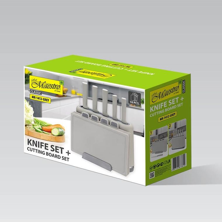 Maestro, zestaw noży i desek na podstawce, szary, MR-1412