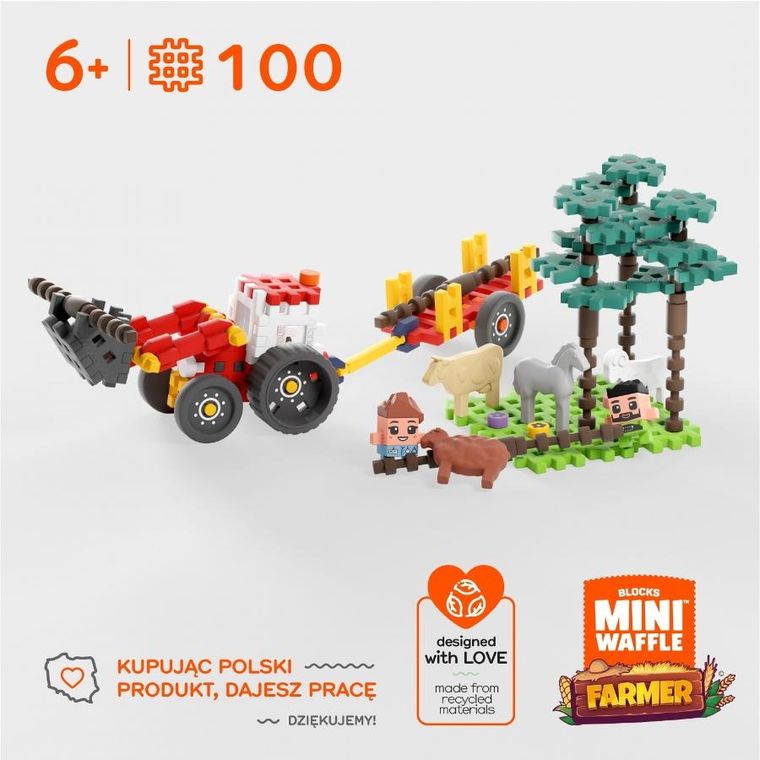 Marioinex, Mini Waffle, Farmer, Leśna akcja ratunkowa, klocki konstrukcyjne, 100 elementów
