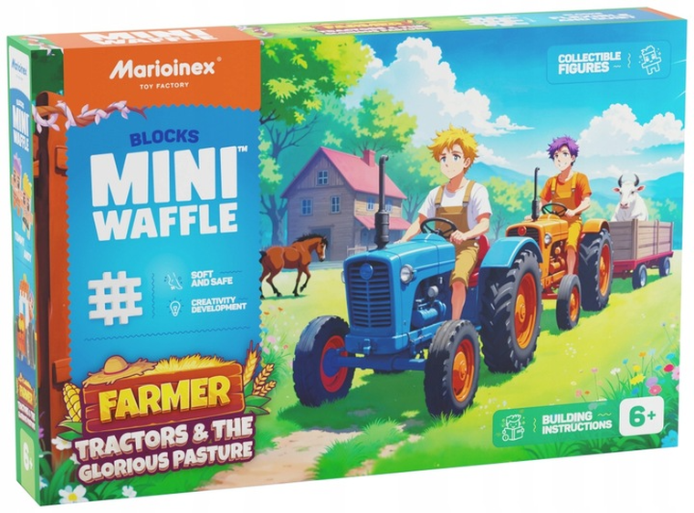 Marioinex, Mini Waffle, Farmer, Traktory i wypasiona łąka, klocki konstrukcyjne, 110 elementów