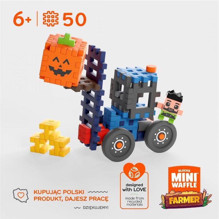 Marioinex, Mini Waffle, Farmer, Wózek widłowy, klocki konstrukcyjne, 50 elementów