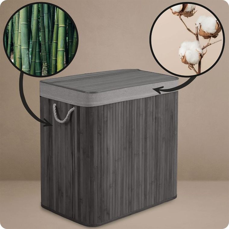 Massido, bambusowy kosz na pranie z pokrywą, 150l