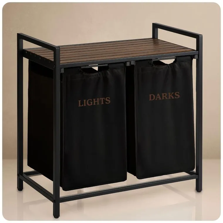 Massido, kosz na pranie, dwukomorowy na stelażu, 80l