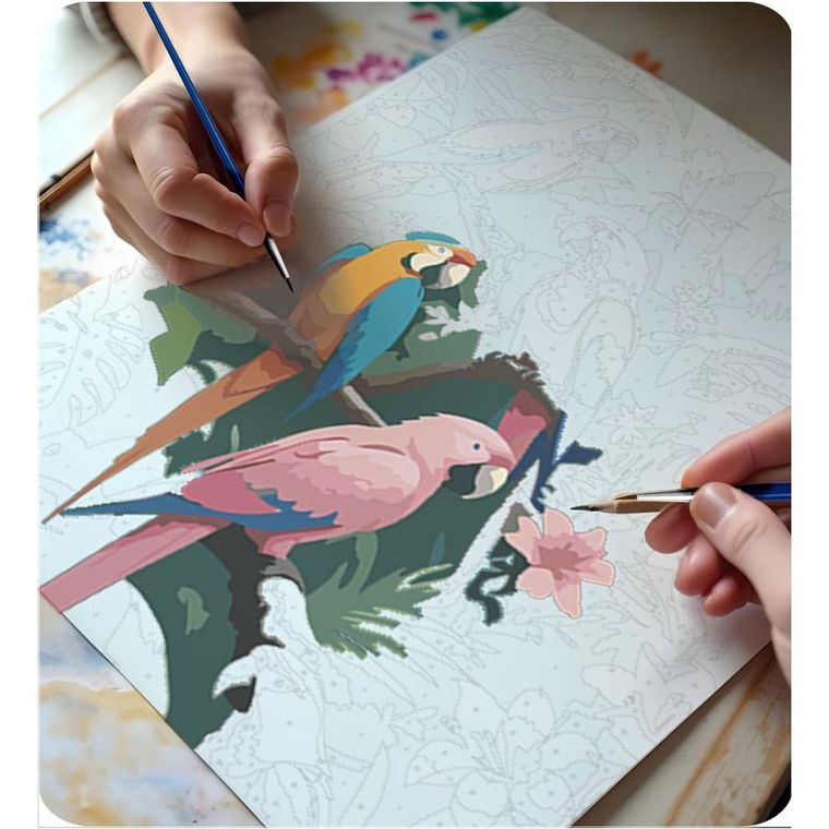 Massido, obraz do malowania po numerach, Papugi, 40-50 cm