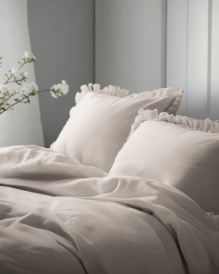 Mayamoo, pościel 3-częściowa z falbaną, beżowa, 160-200 cm