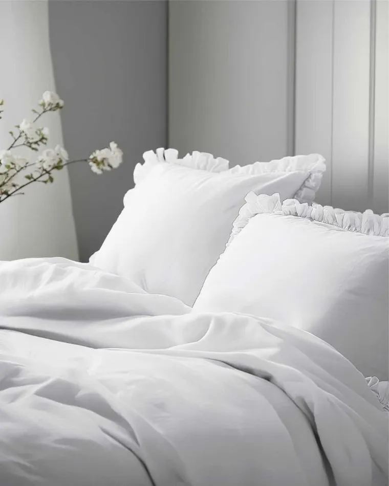 Mayamoo, pościel 3-częściowa z falbaną, biała, 160-200 cm