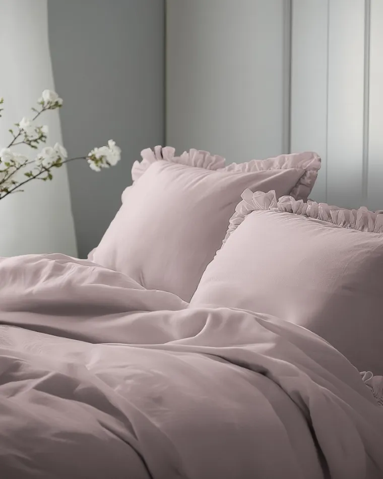 Mayamoo, pościel 3-częściowa z falbaną, różowa, 160-200 cm