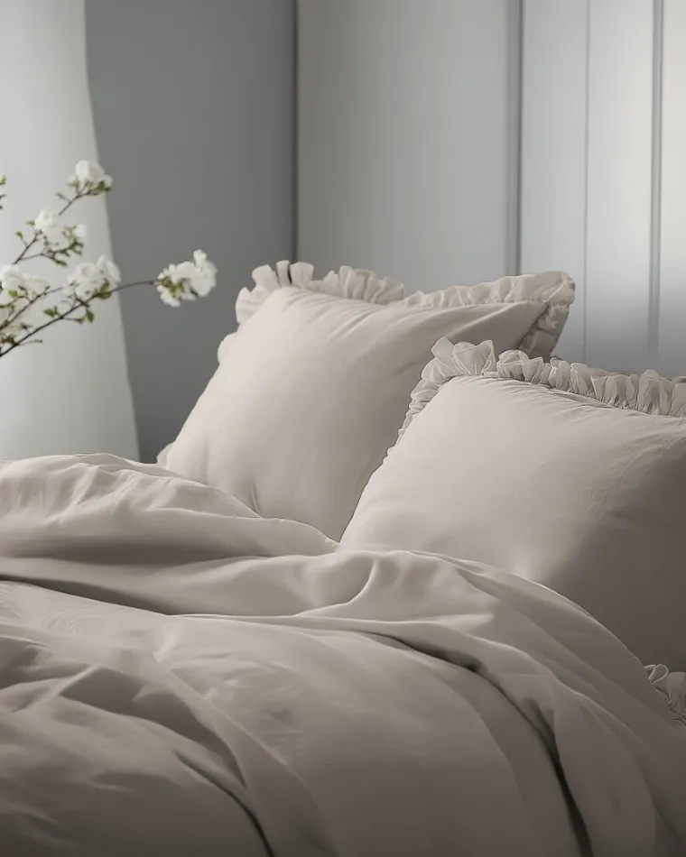 Mayamoo, pościel 3-częściowa z falbaną, taupe, 160-200 cm