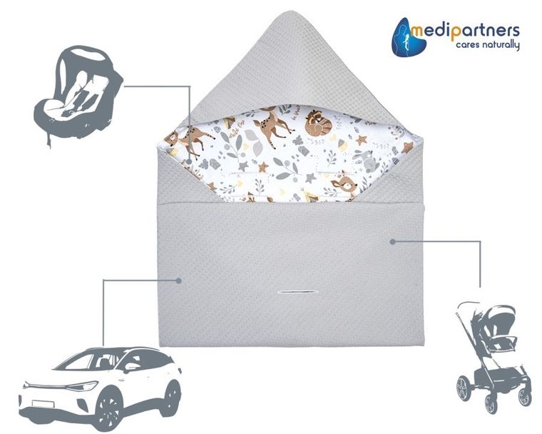 Medi Partners, Jelonki, otulacz do nosidełka, kocyk z kapturkiem, wafel, 85-85 cm