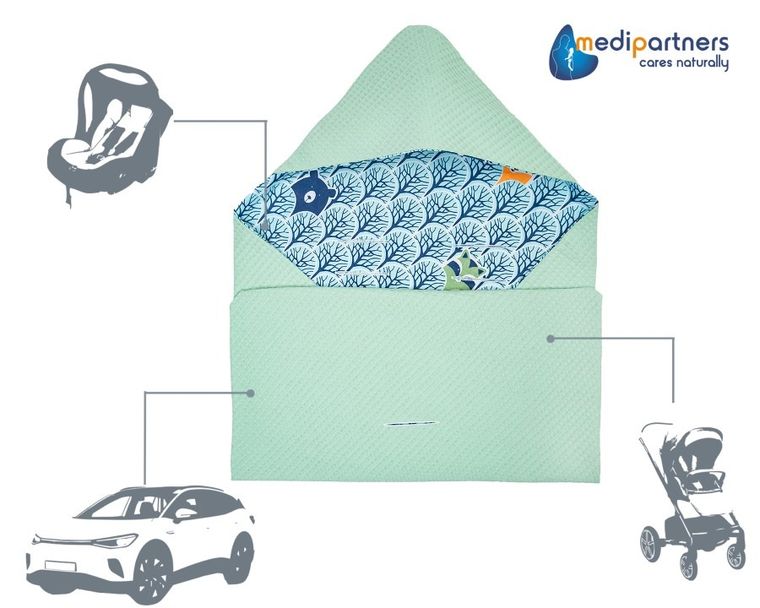 Medi Partners, Las, otulacz do nosidełka, kocyk z kapturkiem, wafel, 85-85 cm