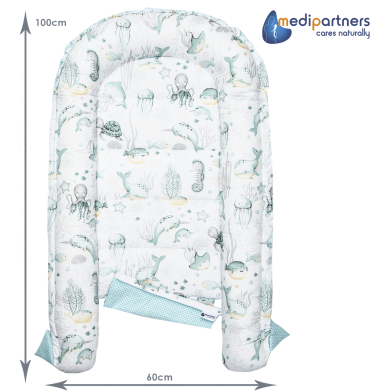 Medi Partners, Ocean, gniazdo niemowlęce, kokon w zestawie, miętowy