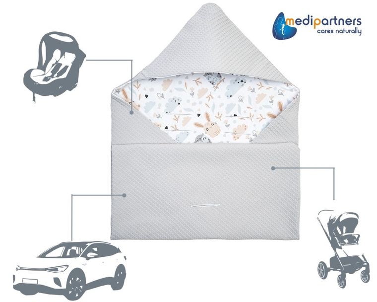Medi Partners, Polana, otulacz do nosidełka, kocyk z kapturkiem, wafel, 85-85 cm