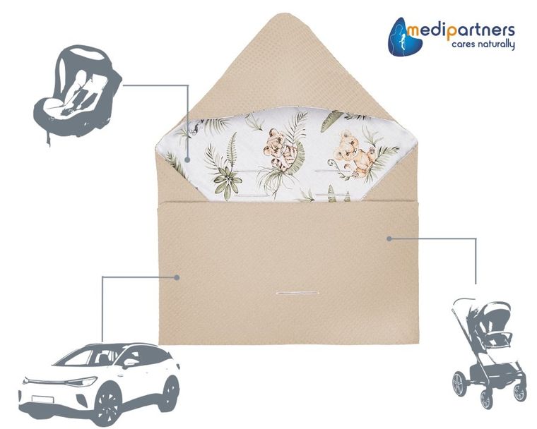 Medi Partners, Safari, otulacz do nosidełka, kocyk z kapturkiem, wafel, 85-85 cm