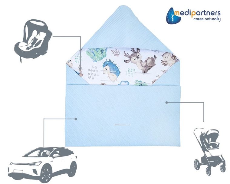 Medi Partners, Sarny, Jeż, otulacz do nosidełka, kocyk z kapturkiem, wafel, 85-85 cm