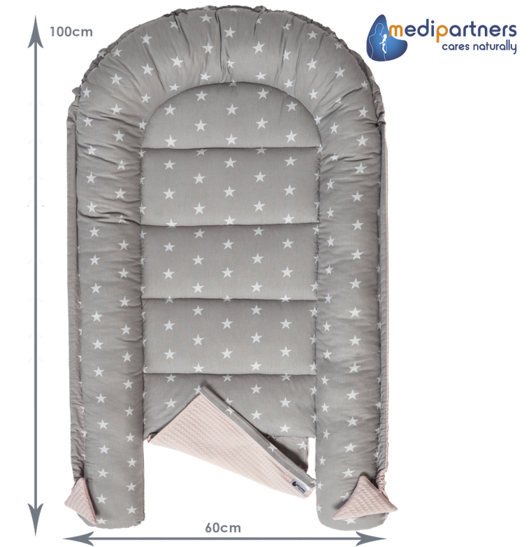 Medi Partners, Stars, gniazdo niemowlęce, kokon, wafel, szary, róż