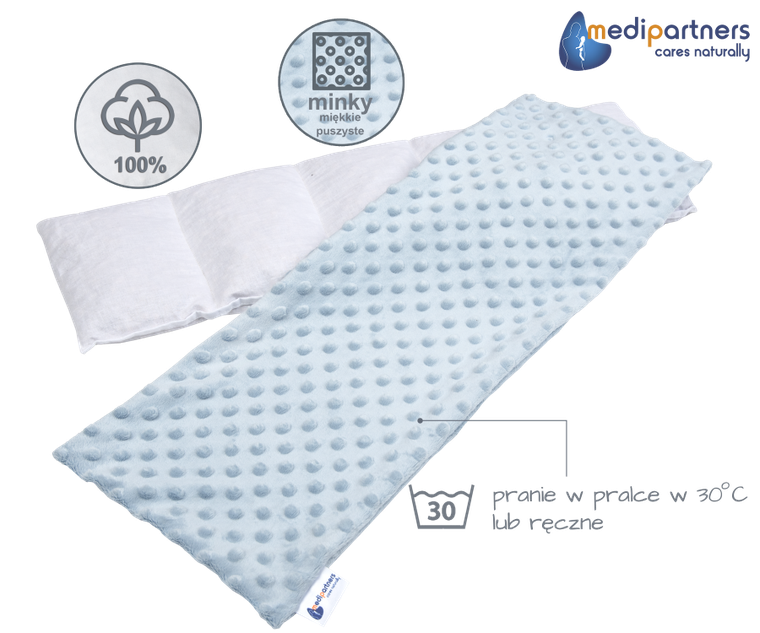 Medi Partners, termofor 5-komorowy z pestkami wiśni, minky, błękitny, 20-60 cm