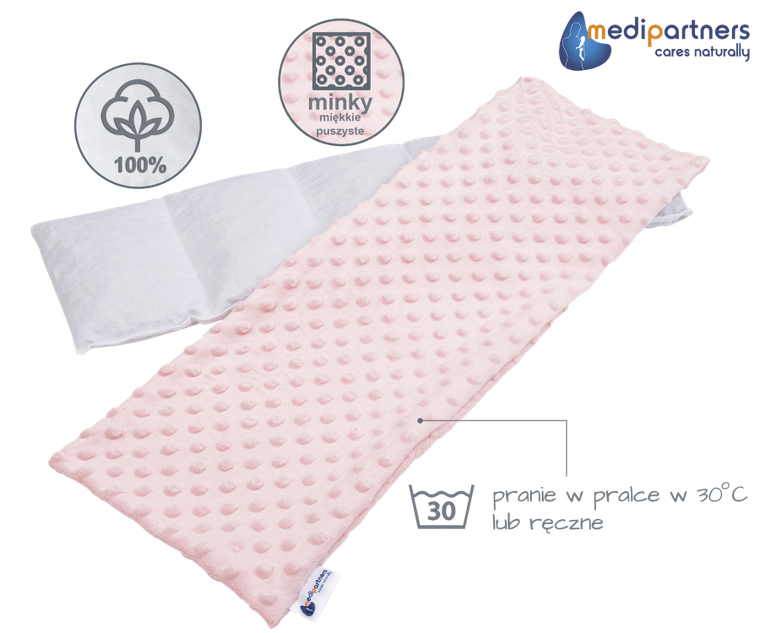 Medi Partners, termofor 5-komorowy z pestkami wiśni, minky, pudrowy róż, 20-60 cm