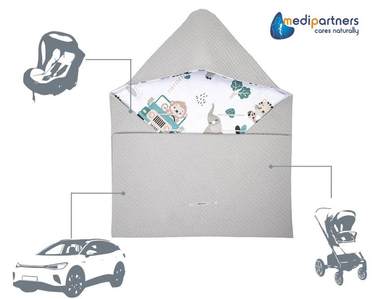 Medi Partners, Zoo, otulacz do nosidełka, kocyk z kapturkiem, wafel, 85-85 cm