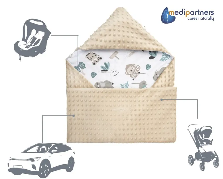 Medi Partners, Zoo, otulacz do nosidełka z kapturkiem, minky, miętowy, 85-85 cm