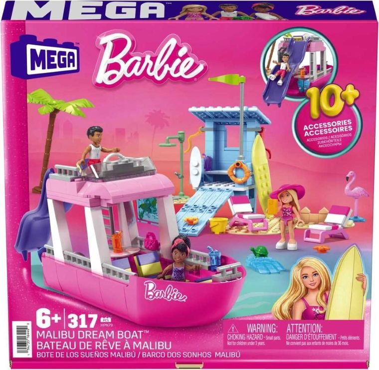 MEGA Barbie, Dream Boat - Wymarzona łódź Malibu, zestaw klocków, 317 elementów