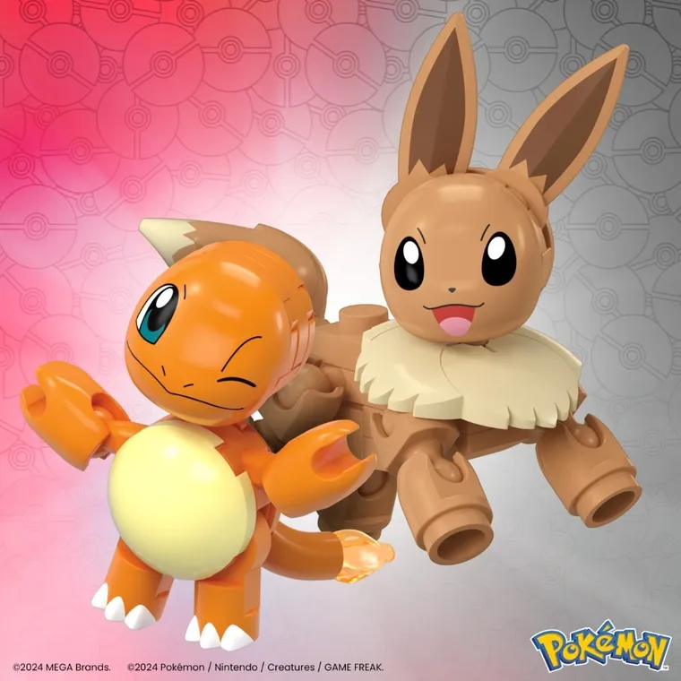 MEGA Pokemon, Pokeball Charmander i Eevee, 2 figurki, klocki, 40 elementów