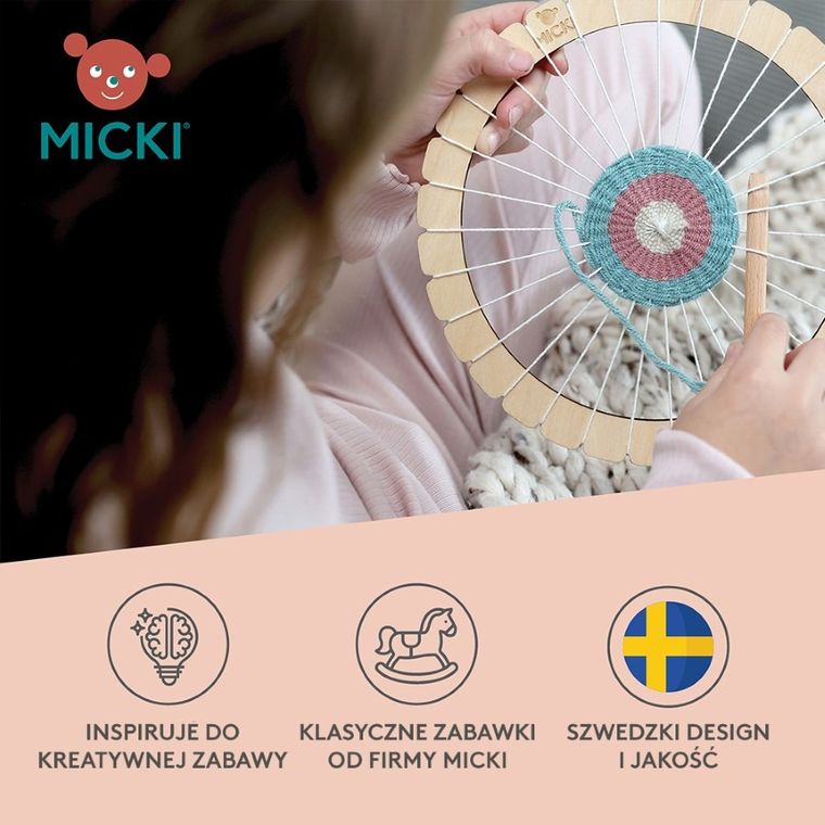 Micki, krosno okrągłe, ramka do tkania, zestaw kreatywny, 21 cm