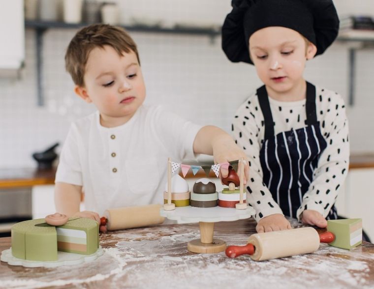 Micki, patera z ciastkami, drewniana, 10 elementów