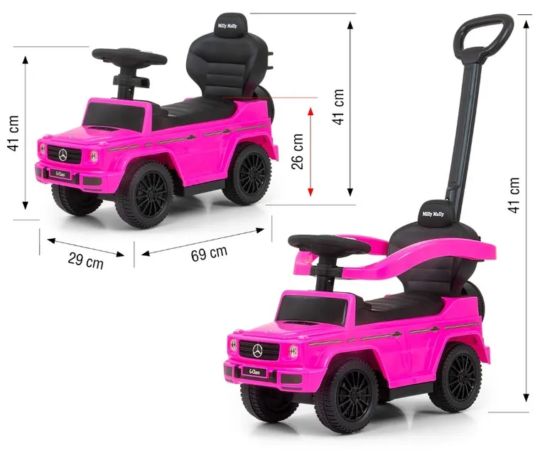 Milly Mally, Mercedes-Benz, G350d, jeździk z rączką, Pink