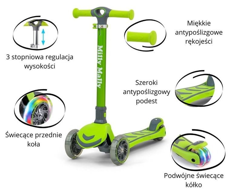 Milly Mally, Scooter Boogie, hulajnoga 3-kołowa, zielona