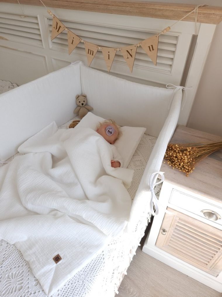 MimiNu, 2-częściowy komplet pościeli z wypełnieniem, całoroczny, muślin bawełniany, śmietanka, 60-70 cm + 40-30 cm