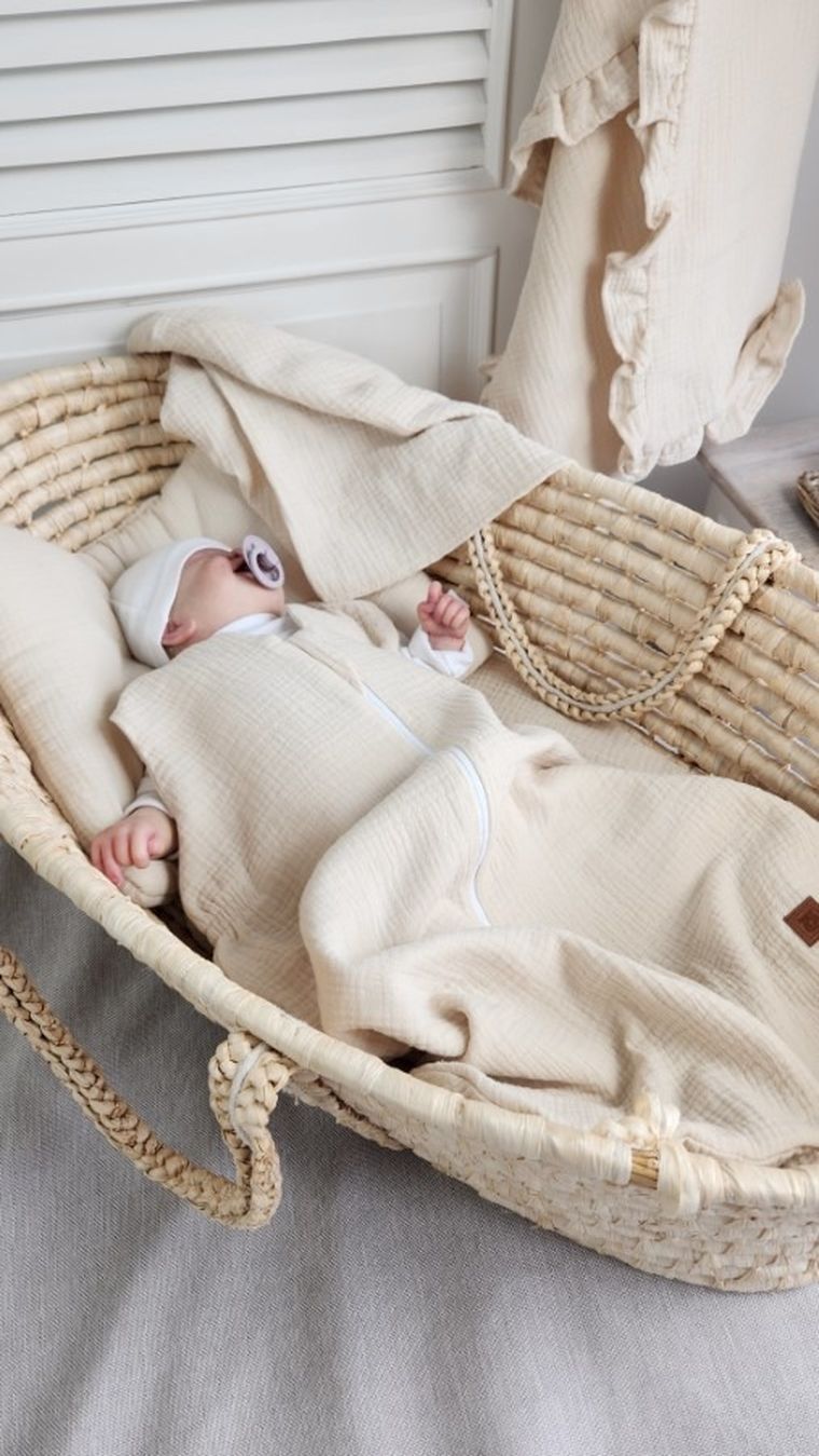 MimiNu, Avi, muślinowy śpiworek na suwak, ciepły beż, letni, TOG 0.5, 3-12m