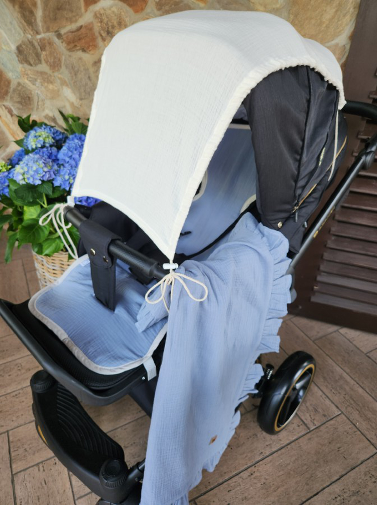 MimiNu, daszek do wózka, przeciwsłoneczna osłonka, muślin bawełniany, śmietanka