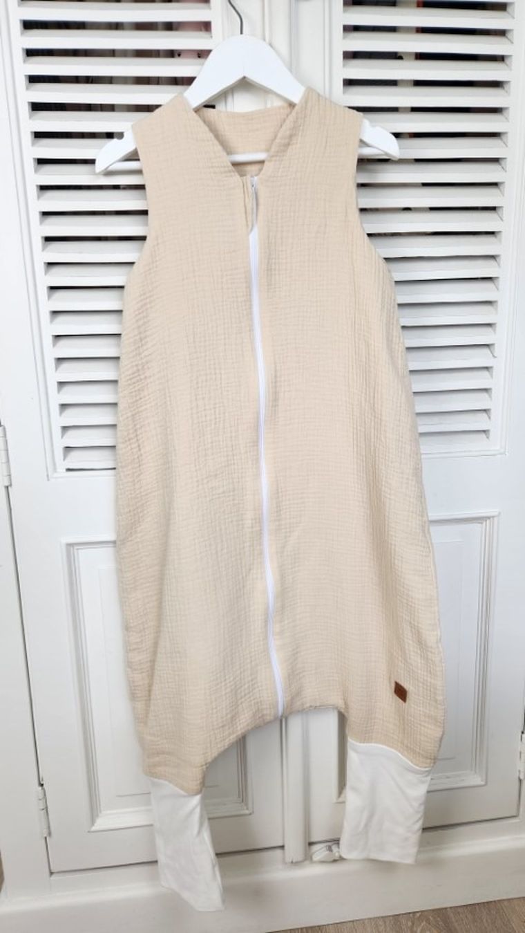 MimiNu, letni śpiworek z nogawkami, muślin, ciepły beż, TOG 0.5, rozmiar M, 2-6 l