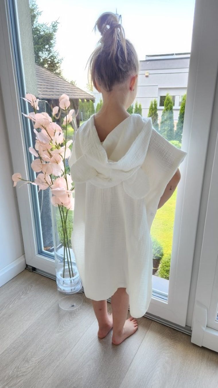 MimiNu, muślinowe ponczo plażowe, szybkoschnące, śmietanka, 4-7 l.