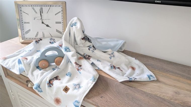 MimiNu, NewMinky, kocyk, misie błękit + baby blue, 70-100 cm