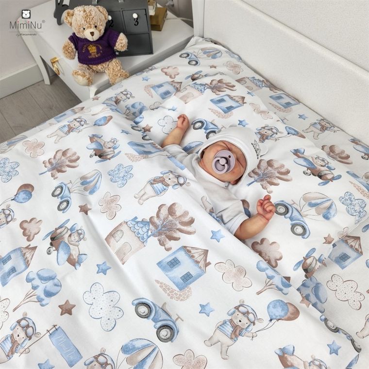 MimiNu, Piloci, 2-częściowy komplet pościeli z wypełnieniem, błękit, 120-90 cm