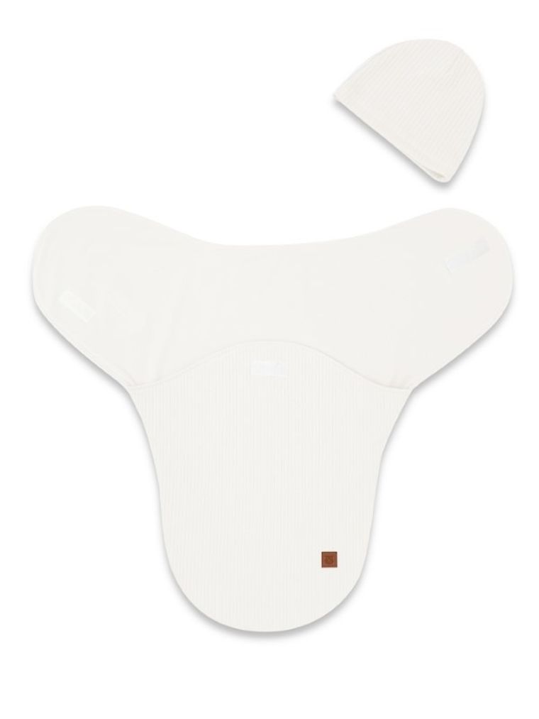 MimiNu, Soft, Leo, komplet: otulaczek do spania + czapeczka, śmietanka, 0-3m