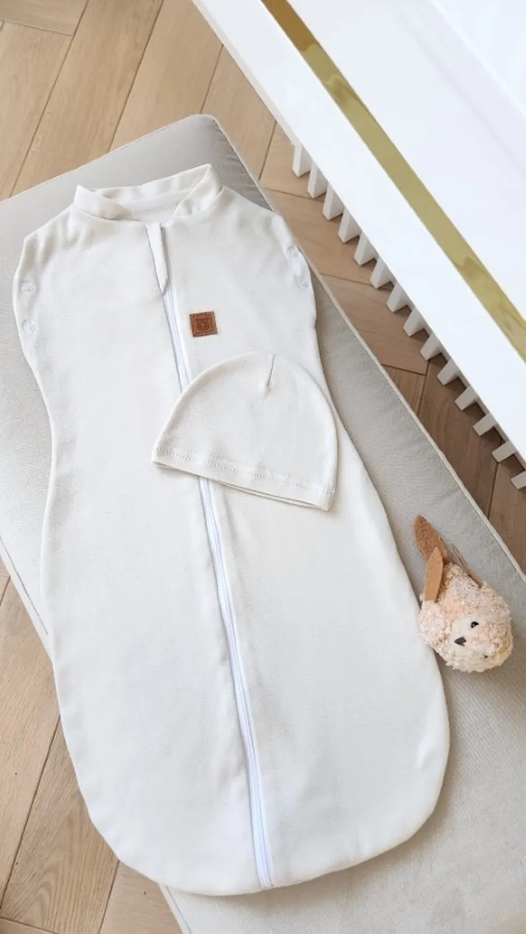 MimiNu, Soft, Teddy, komplet: śpiworek + czapeczka, beż, TOG 0.5, 0-3 m