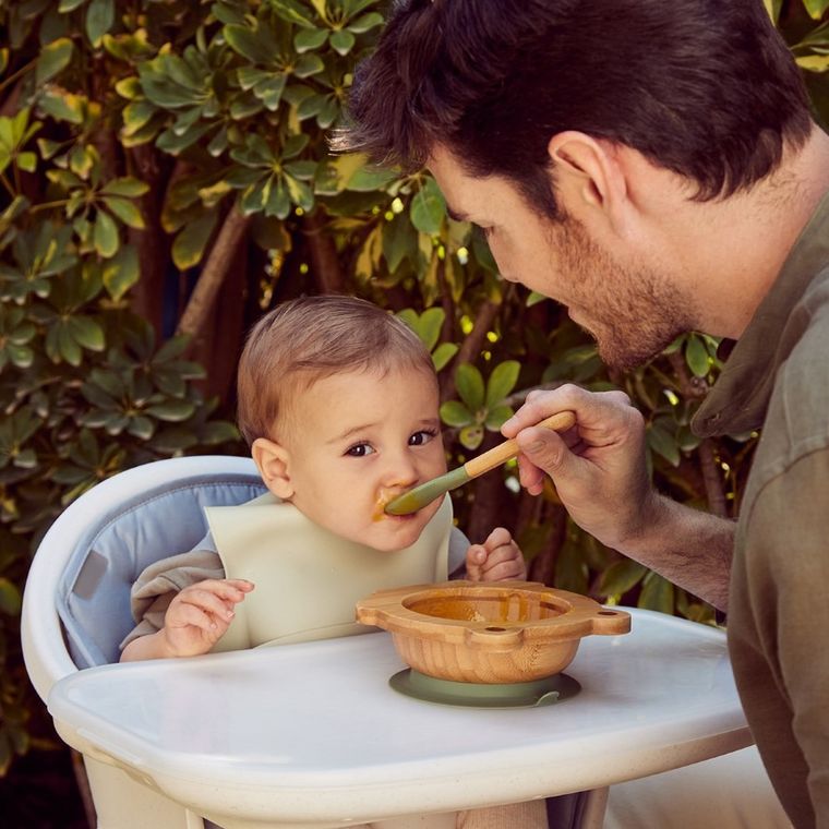 Miniland, Ptaszek, ECO-friendly, drewniana miseczka z przyssawką i przegródkami do karmienia metodą BLW