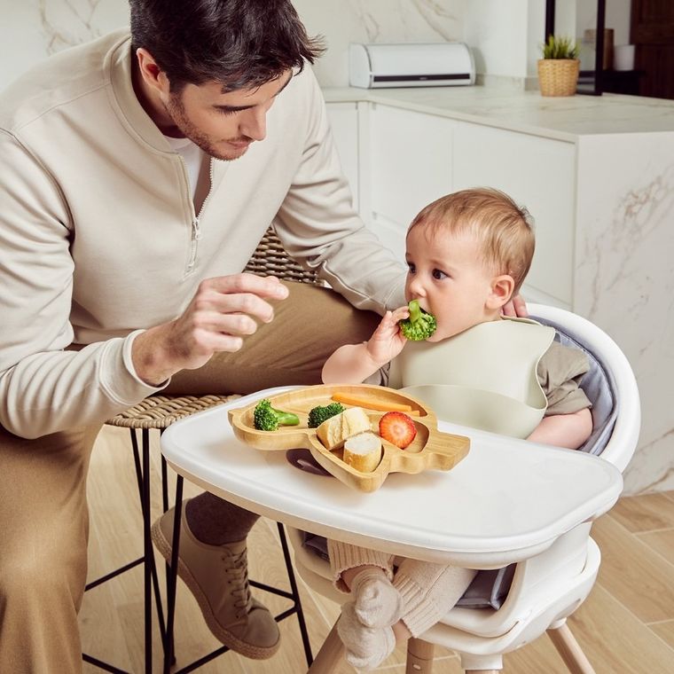 Miniland, Ptaszek, ECO-friendly, drewniany talerzyk z przyssawką i przegródkami do karmienia metodą BLW