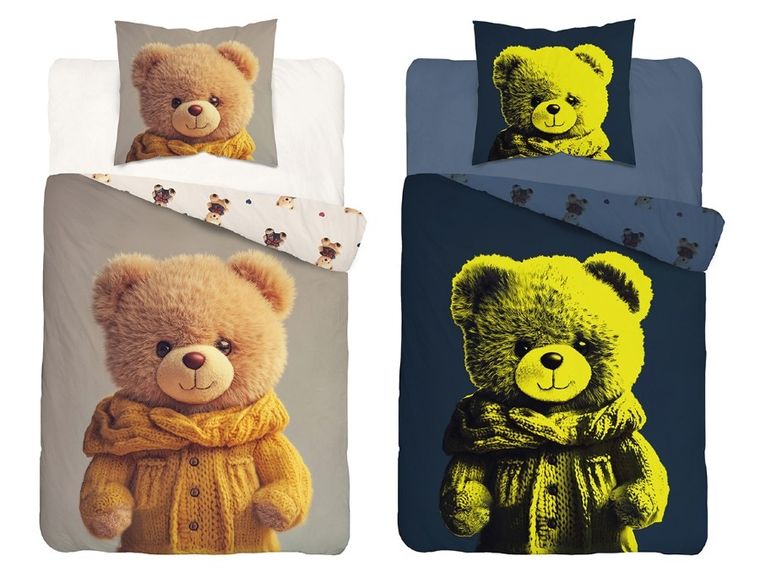 Miś, 2-częściowy komplet pościeli bawełnianej, świecąca w ciemności, 140-200 cm